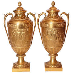 19th Century French Classical Gilt Bronze Urns