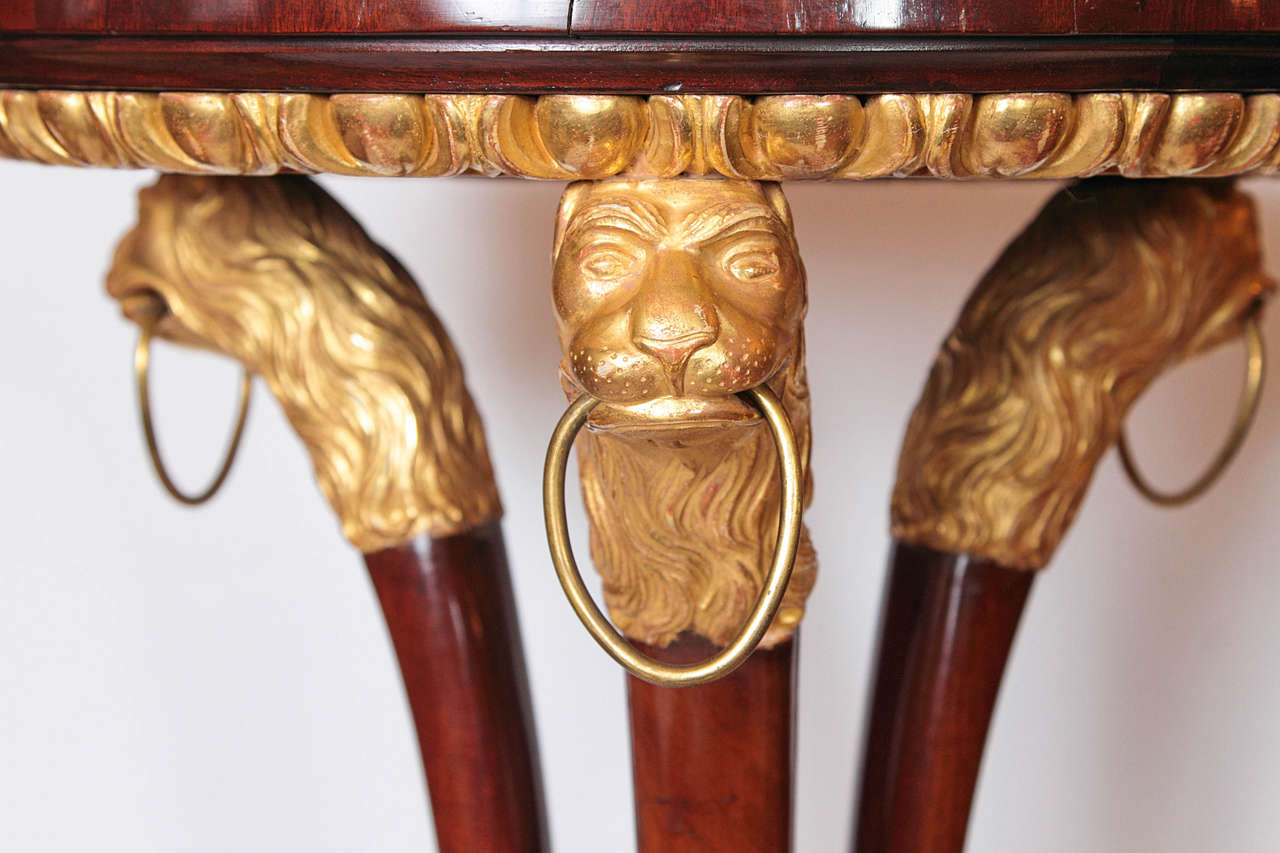 19th Century Empire Mahogany and Gilt Bronze Animal Head and Pawed Feet Gueridon In Good Condition In Dallas, TX