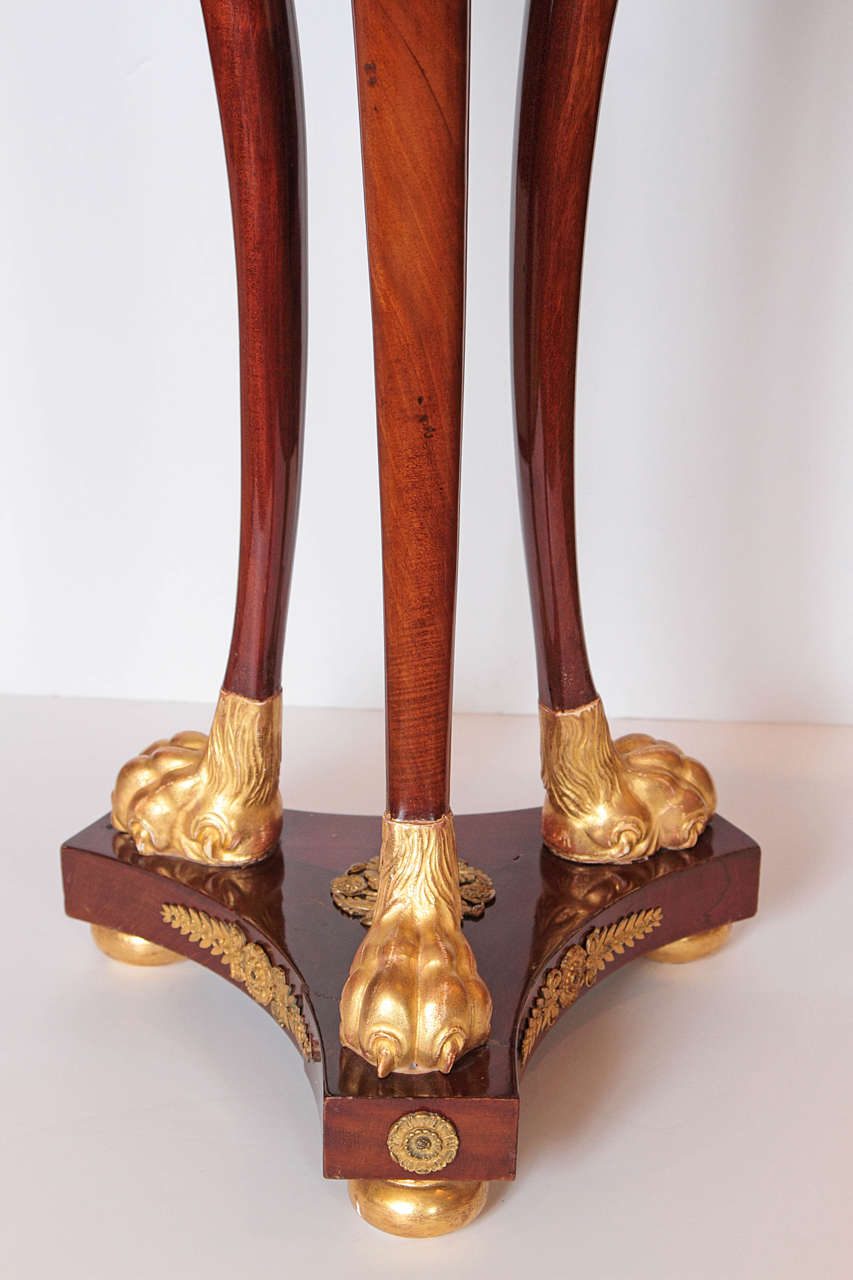 19th Century Empire Mahogany and Gilt Bronze Animal Head and Pawed Feet Gueridon 1