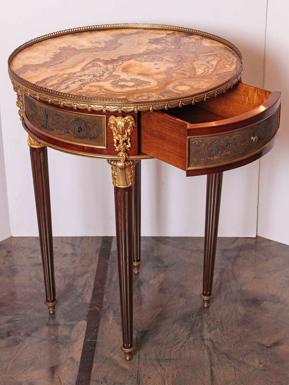 Louis XVI 19th Century Signed Krieger Side Table with Gilt Bronze Mounts