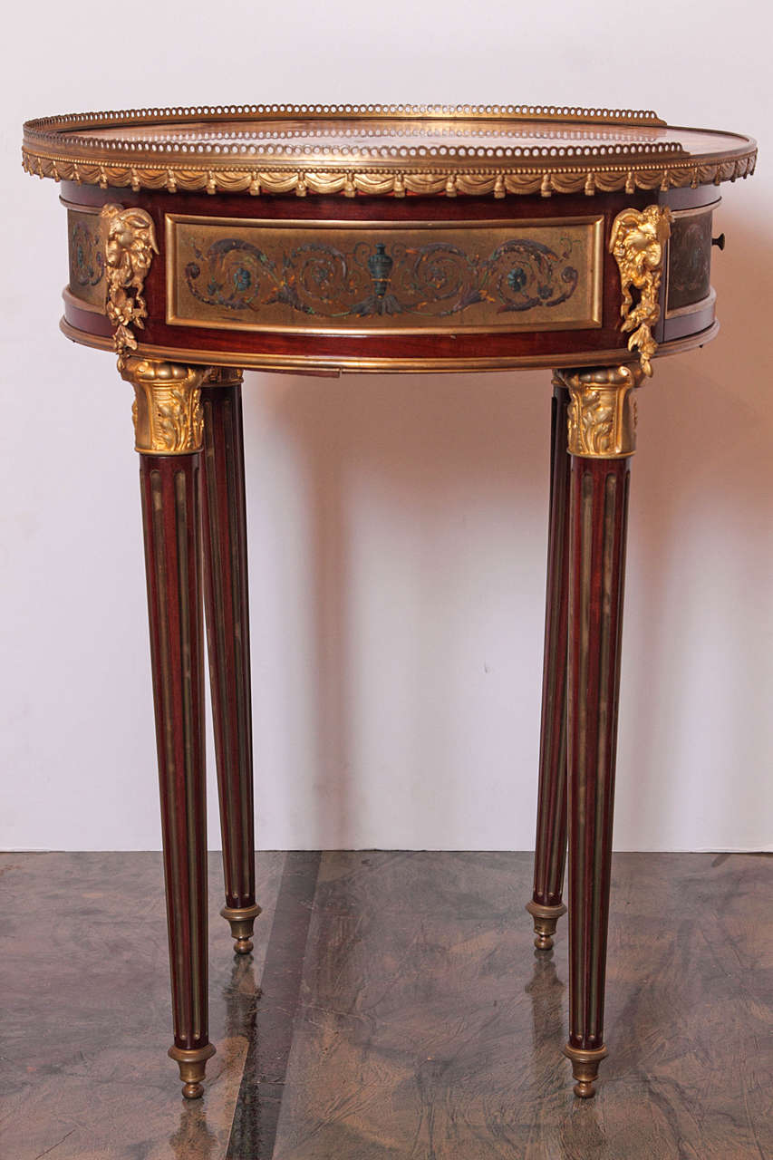 European 19th Century Signed Krieger Side Table with Gilt Bronze Mounts