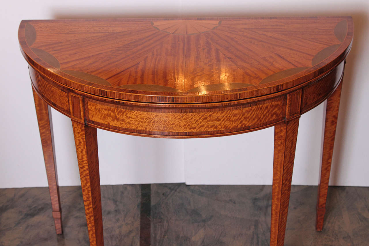 19th Century Sheraton Satinwood Demilune Card Tables