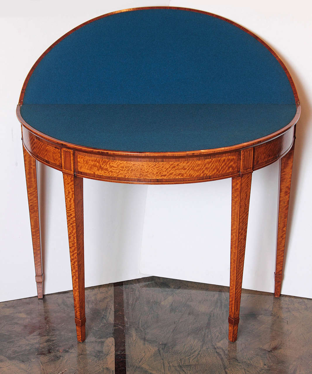 19th Century Sheraton Satinwood Demilune Card Tables 1