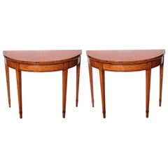 19th Century Sheraton Satinwood Demilune Card Tables