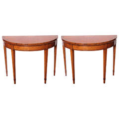 19th Century Sheraton Satinwood Demilune Card Tables 11