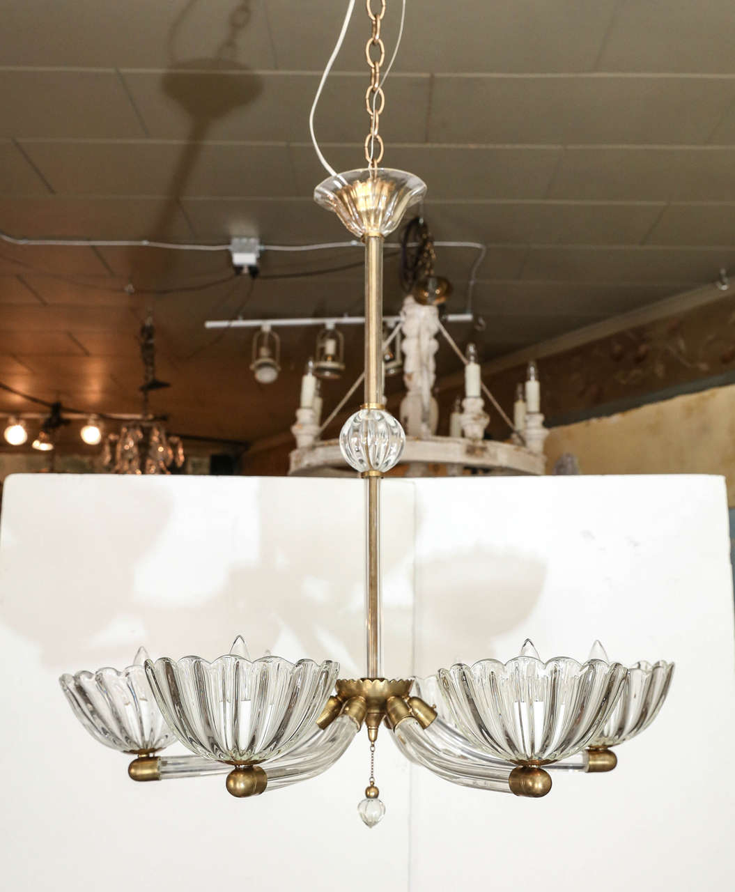 Handblown glass and bronze chandelier. Has been wired for the USA.