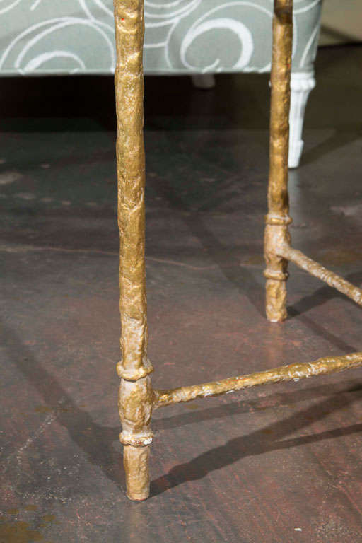 Wrought Iron Round Gold Leaf Side Table in the Style of Giacometti