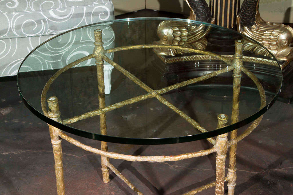 Round Gold Leaf Side Table in the Style of Giacometti 4