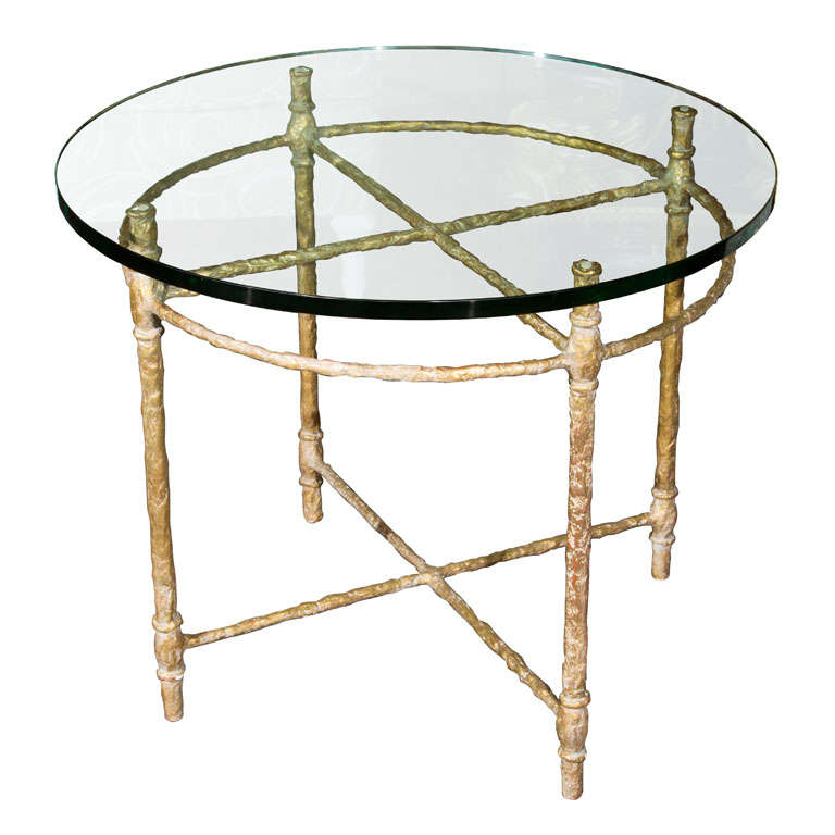 Round Gold Leaf Side Table in the Style of Giacometti
