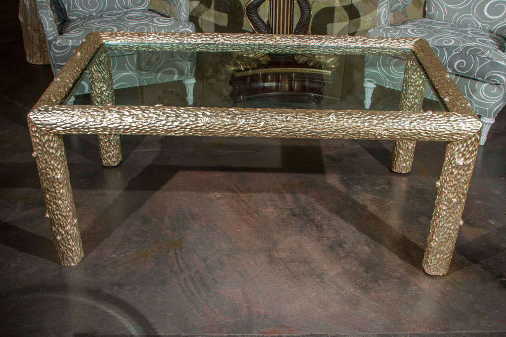 American White Gold Leaf Hand Carved Faux Bois Table