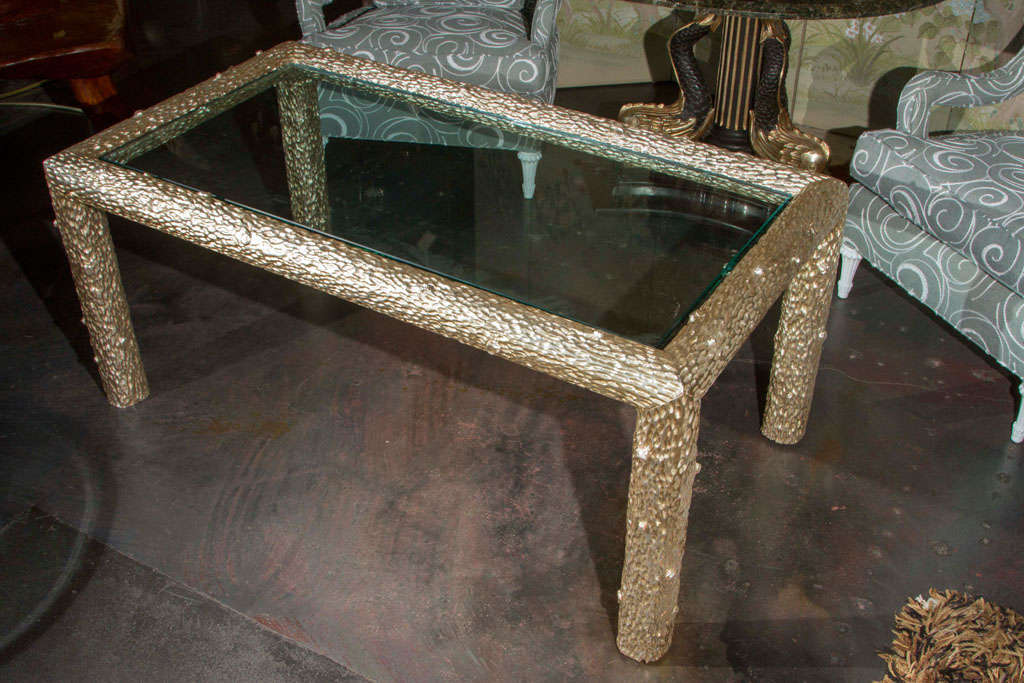 White Gold Leaf Hand Carved Faux Bois Table 4