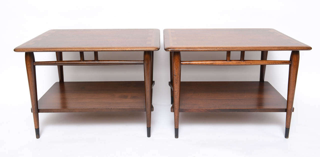 Beautifully restored pair of Walnut end tables from Lane's acclaim series.  1960s USA