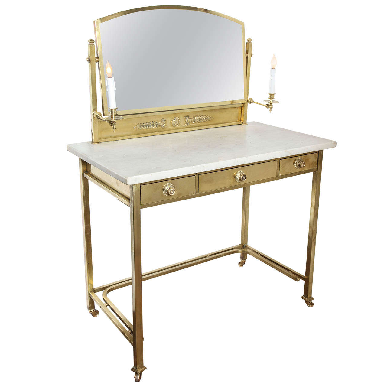 Masion Jansen Neoclassical Style Marble Top Mirrored Vanity Table