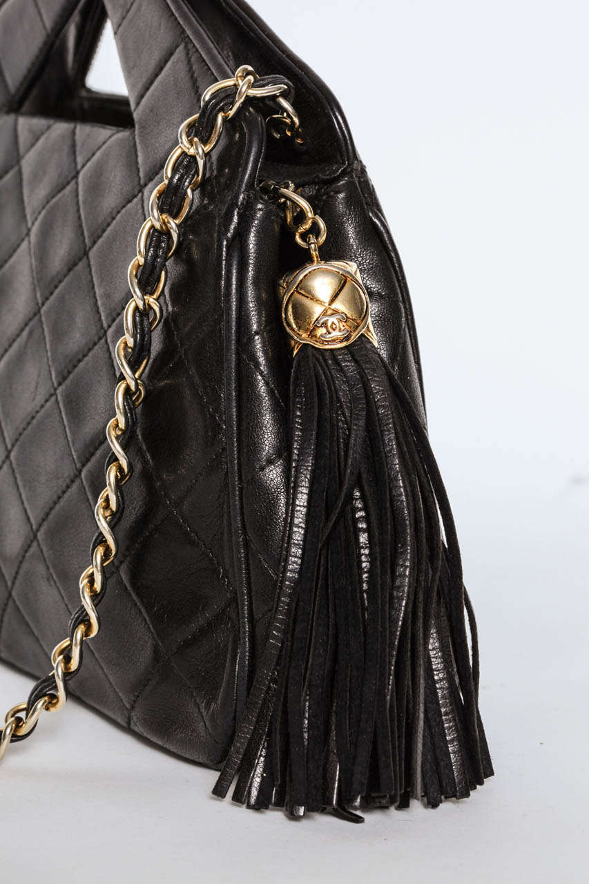 French Rare Quilted Chanel Pyramid Handle Bag with Tasseled Zipper