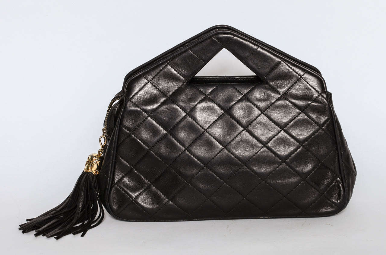 20th Century Rare Quilted Chanel Pyramid Handle Bag with Tasseled Zipper