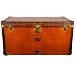 Antique Unusual Orange Vuittonite Courrier Trunk