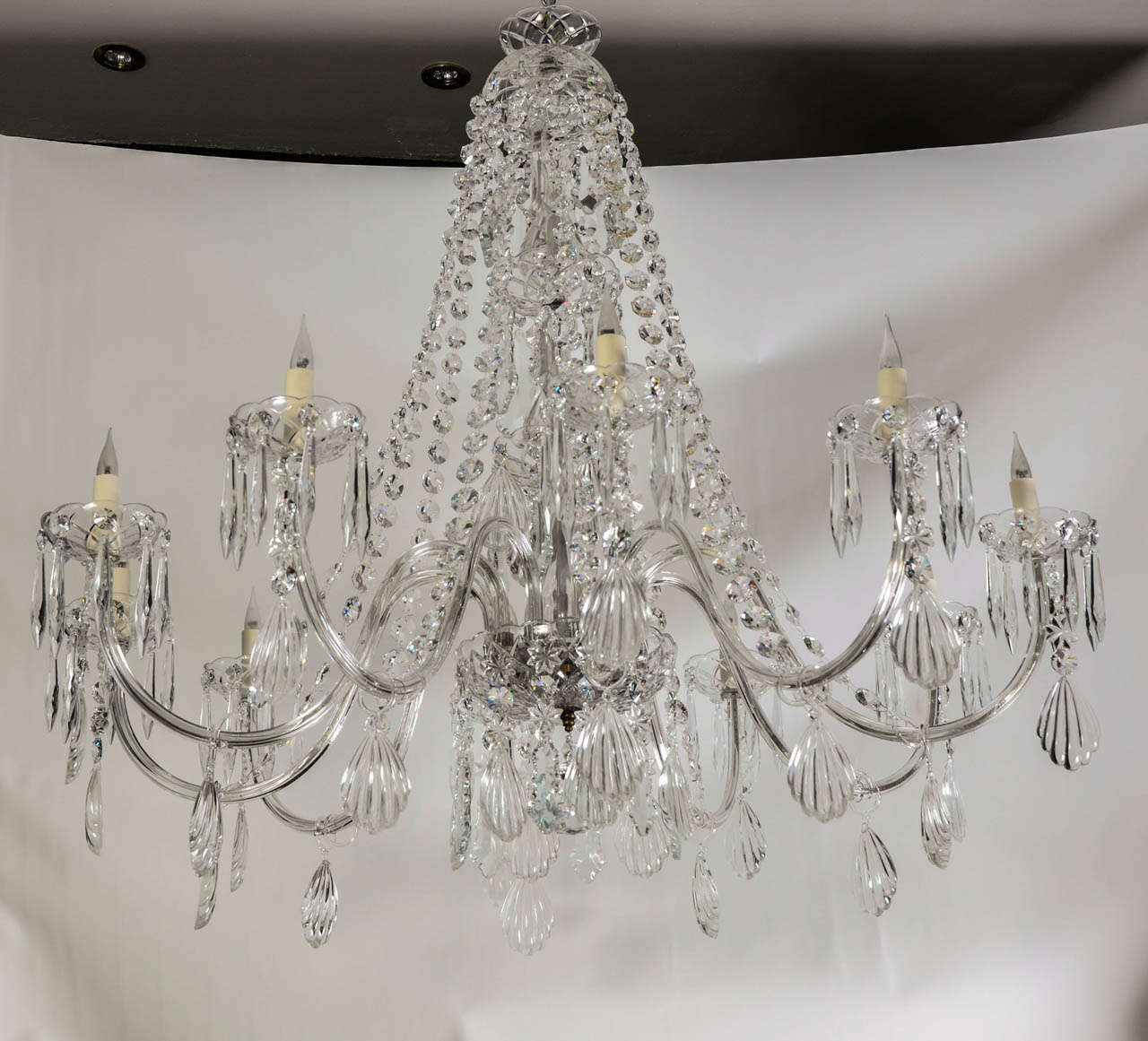 Spectacular 10 lights crystal chandelier with shell shaped pendants.This chandelier could be fitted with  E10 sockets at no extra charge.
Please pay attention that for safety reasons, this chandeleir will be shipped disassembled . You will need to