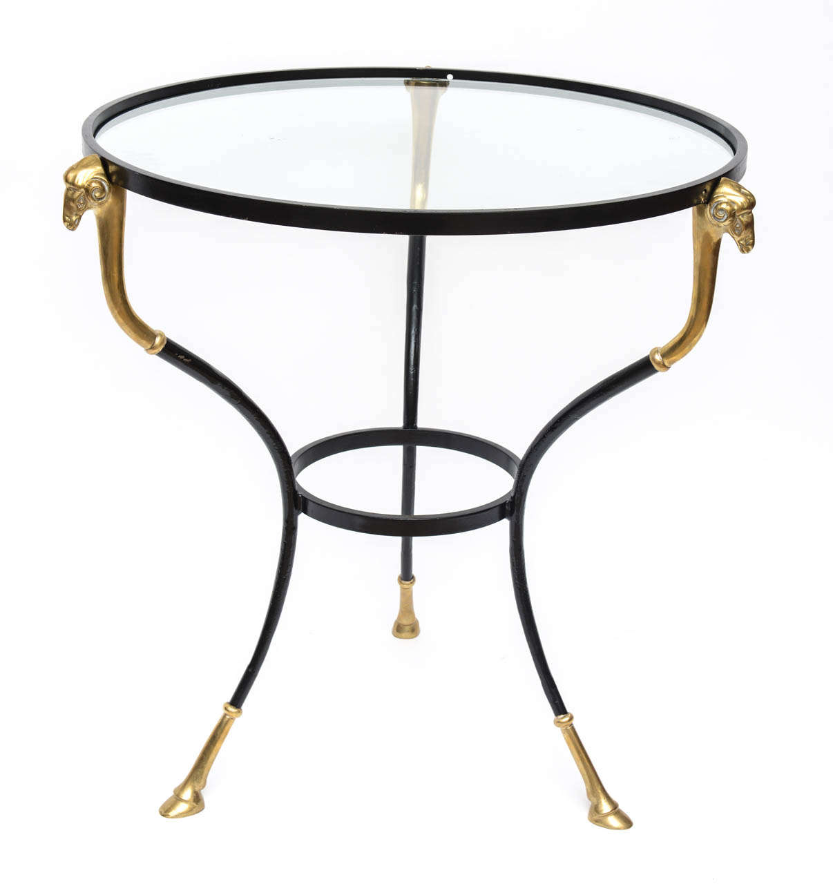 Italian Regency Glass Top Table with Brass Detail In Good Condition For Sale In Miami, FL