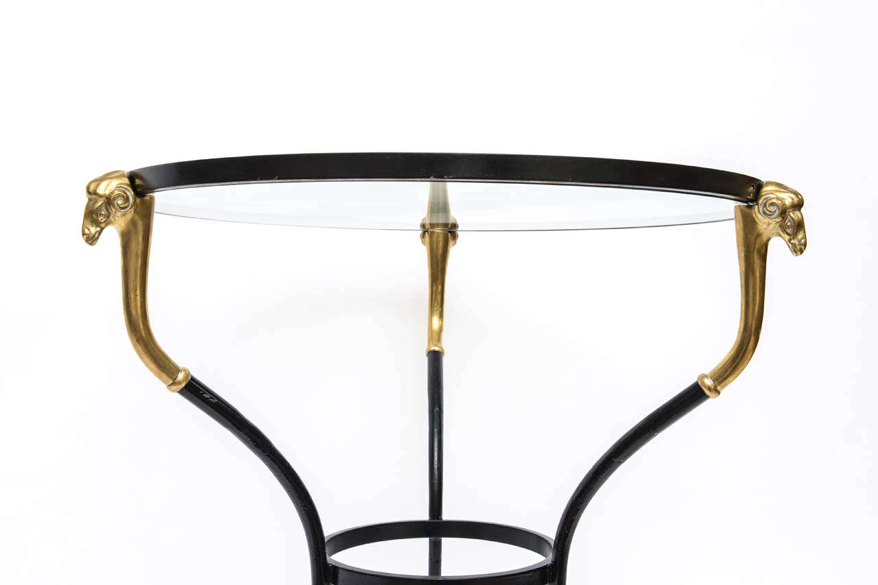 Italian Regency Glass Top Table with Brass Detail For Sale 4