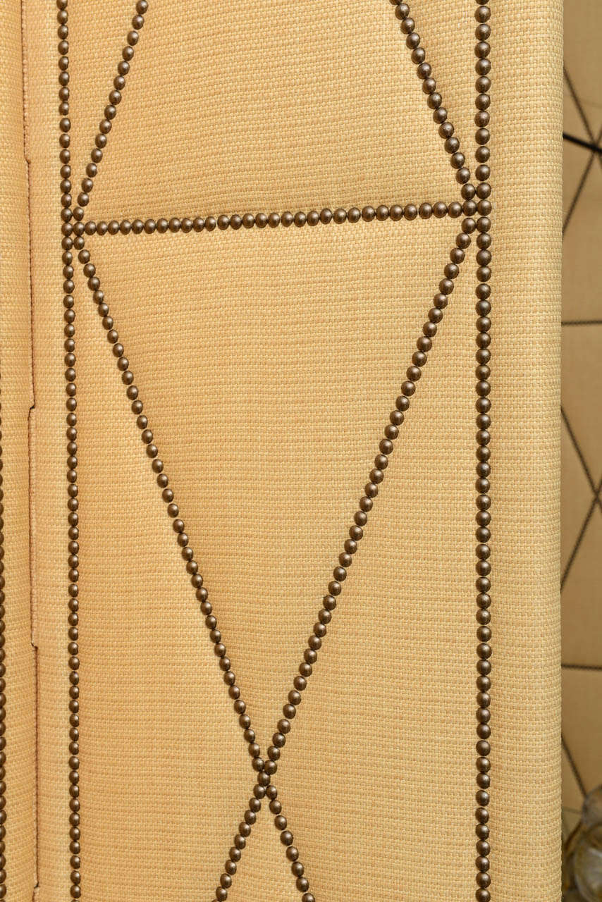 Extra Tall Raffia Studded Screens In Excellent Condition In Miami, FL