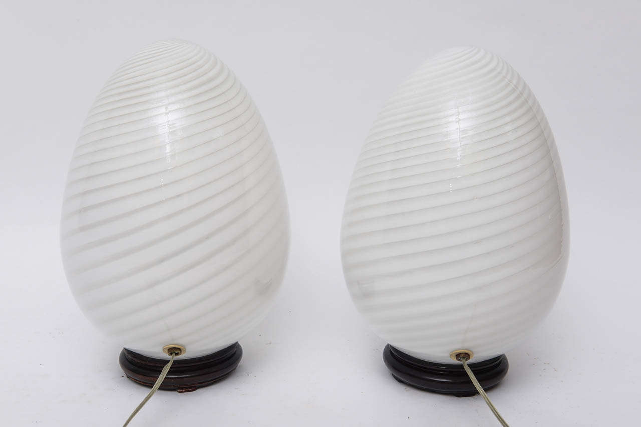 Italian Pair of Murano Egg Table Lamps