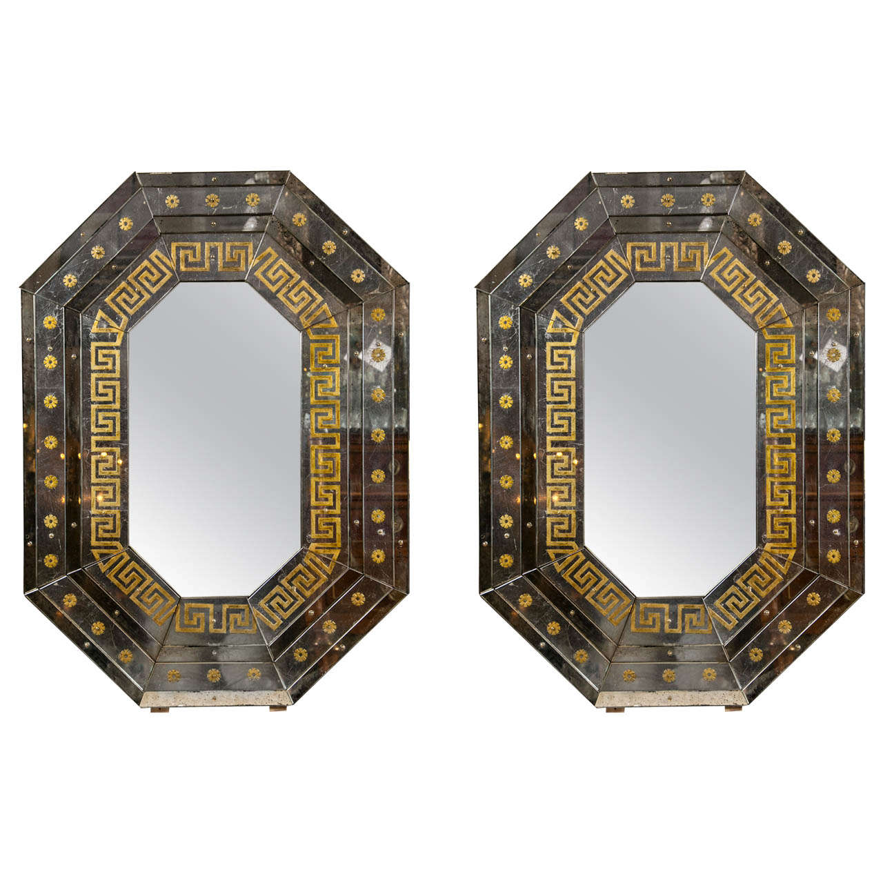 Pair of Maison Jansen Verne Eglomise Octoganal Mirrors