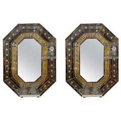 Pair of Maison Jansen Verne Eglomise Octoganal Mirrors
