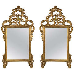 Pair of Carved Louis XV Style Gilt Wood Wall / Console Mirrors