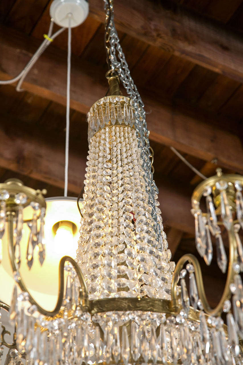French Palatial Neoclassical Style Crystal and Bronze Tear Drop Chandelier