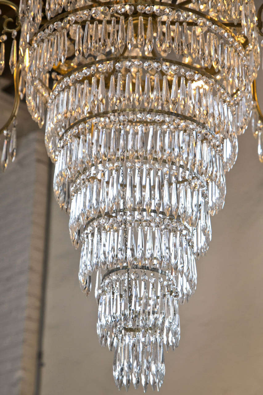 Palatial Neoclassical Style Crystal and Bronze Tear Drop Chandelier 2
