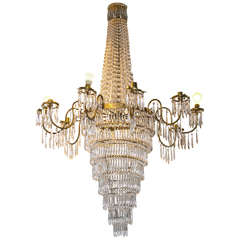 Palatial Neoclassical Style Crystal and Bronze Tear Drop Chandelier