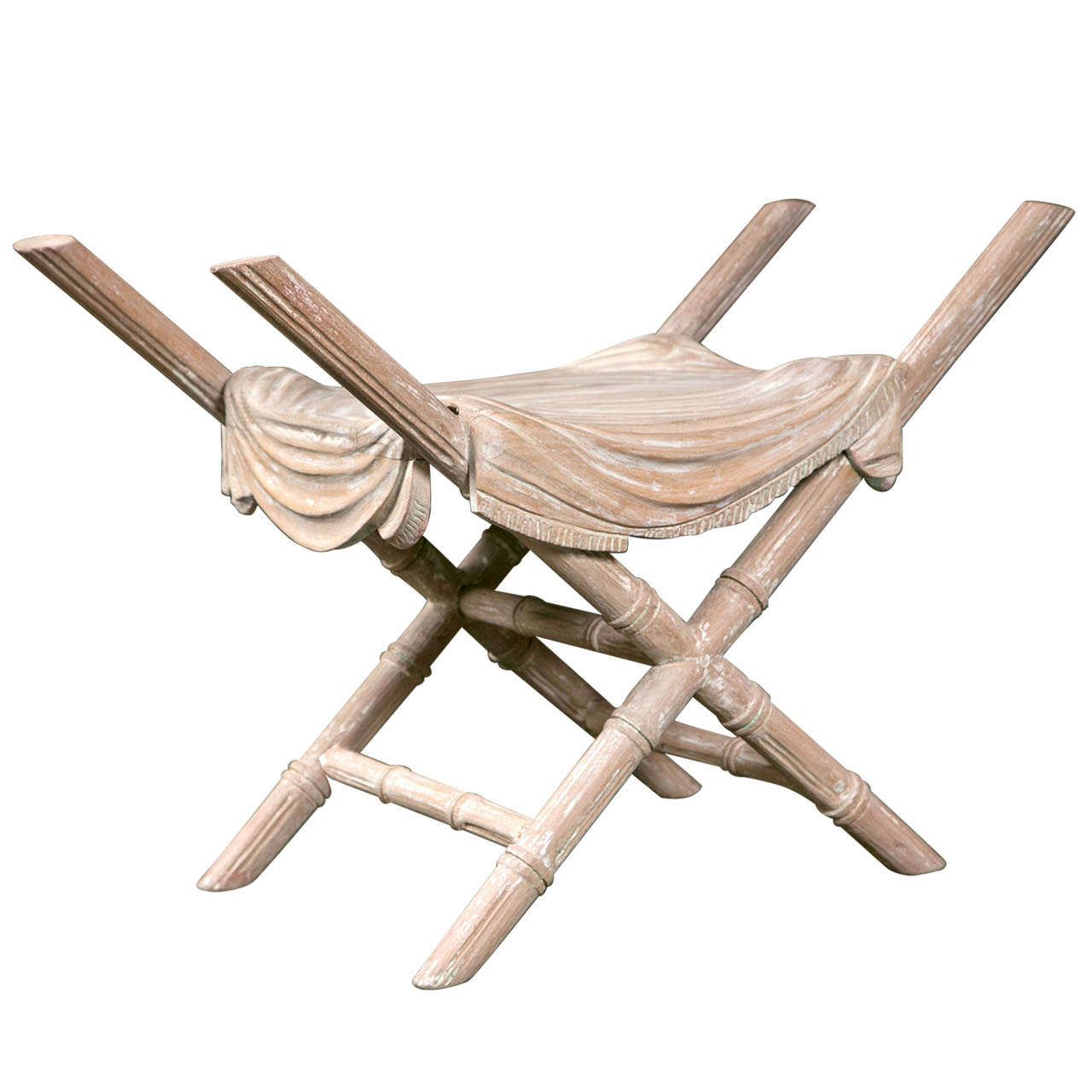 Faux Bamboo Carved Stool For Sale