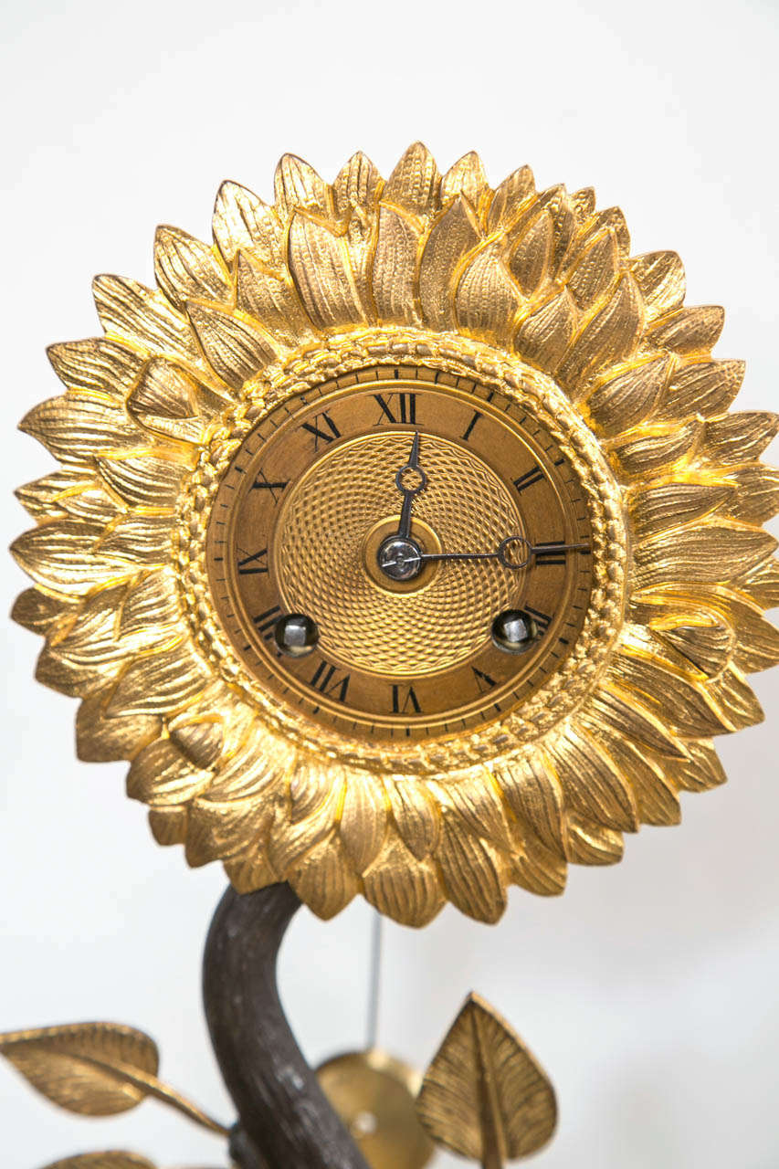 French Bronze Sun Flower Clock