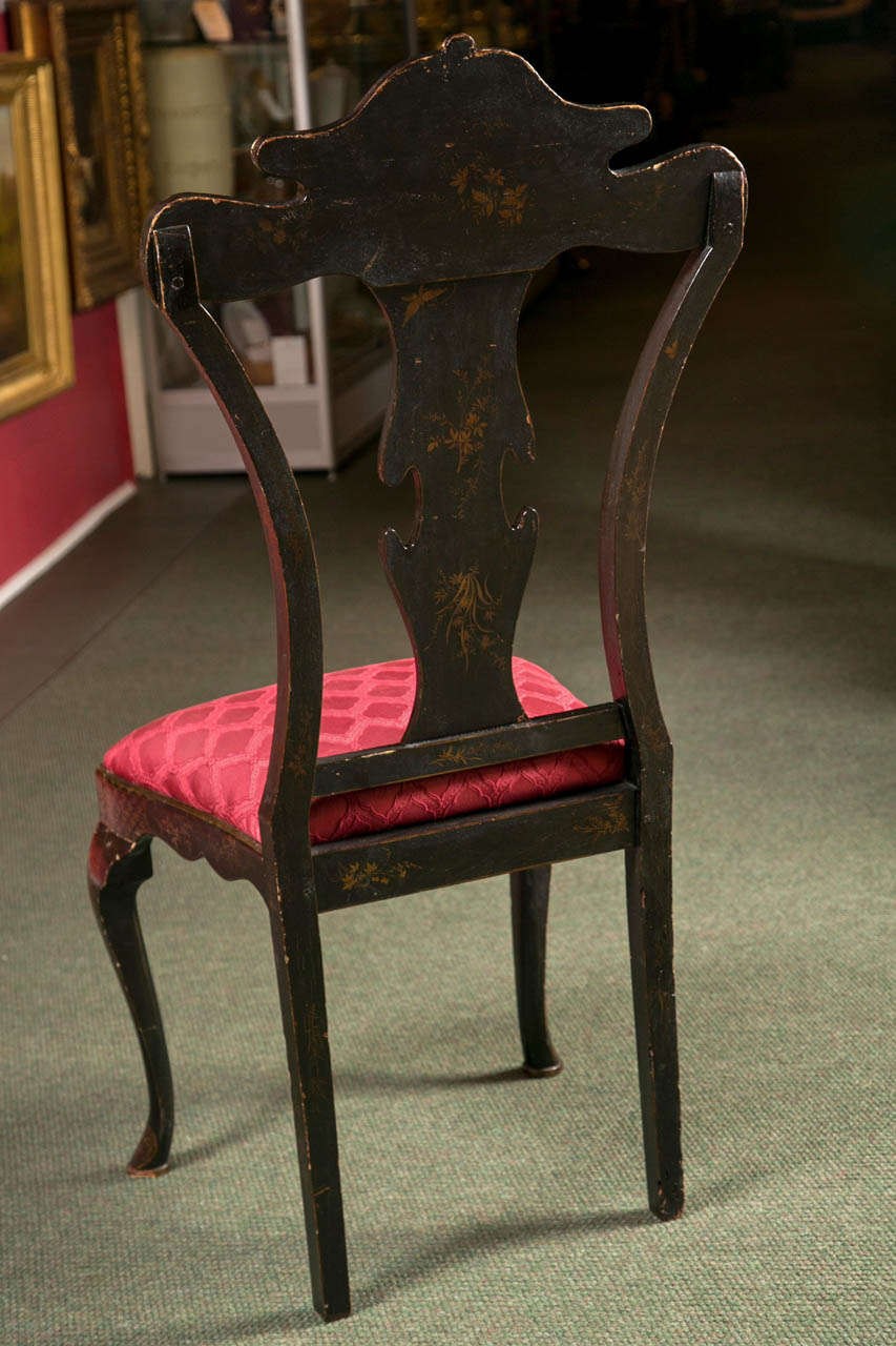 19th Century Black Lacquer Chinoiserie Side Chair