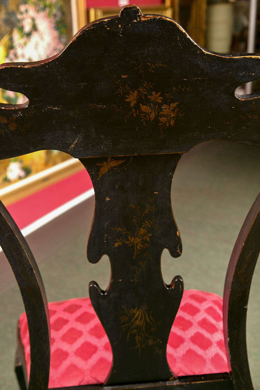 Wood Black Lacquer Chinoiserie Side Chair