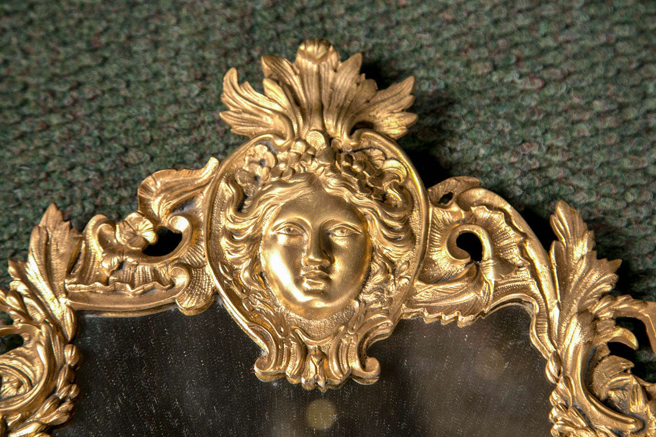Mirror Pair of Louis XIV Bronze Dore Sconces For Sale