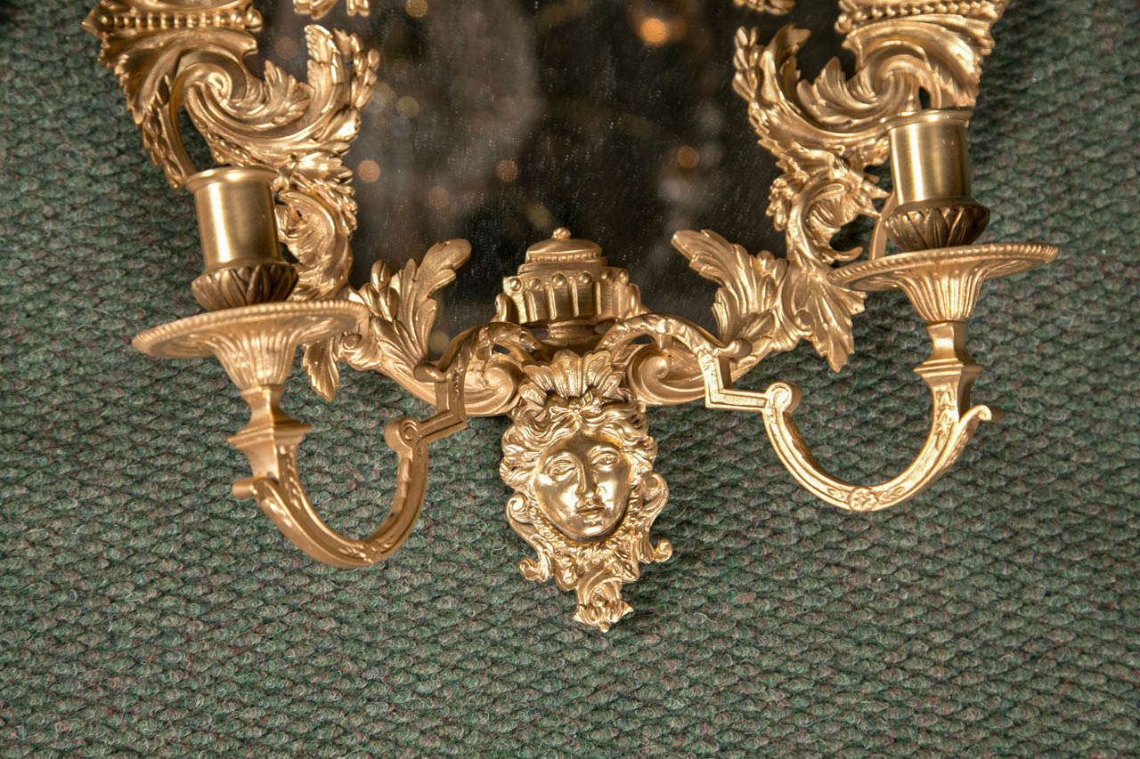 Baroque Pair of Louis XIV Bronze Dore Sconces For Sale