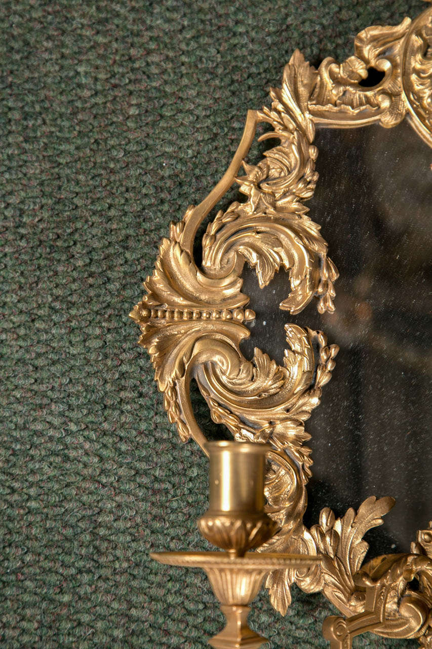 Gilt Pair of Louis XIV Bronze Dore Sconces For Sale
