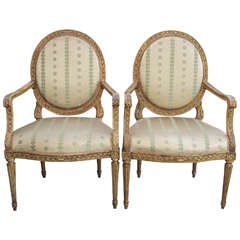 Set of Four Italian Louis XVI Gilt Ovalback armchairs