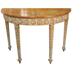 Antique English  Demi Lune Table with painted decoration