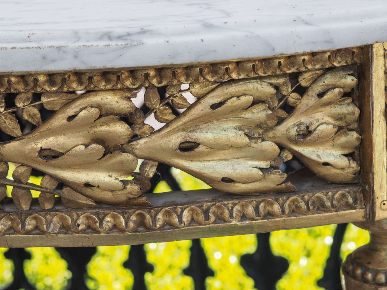 18th Century and Earlier Louis XVI Gilt Wood Pierced Apron Demi-Lune Console Table