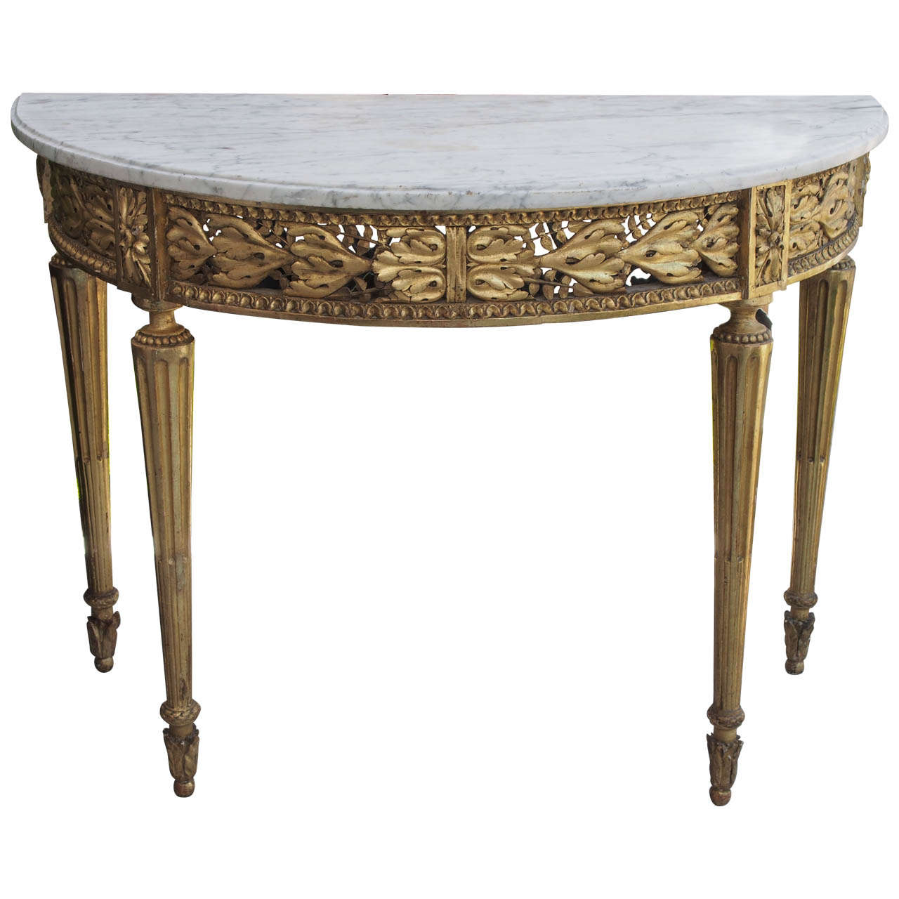 Louis XVI Gilt Wood Pierced Apron Demi-Lune Console Table