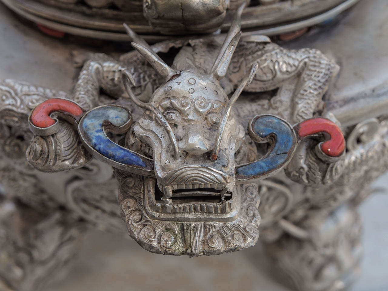 19th Century Sino-Mongolian Censer with Carved Jade and Semi Precious Stones 4