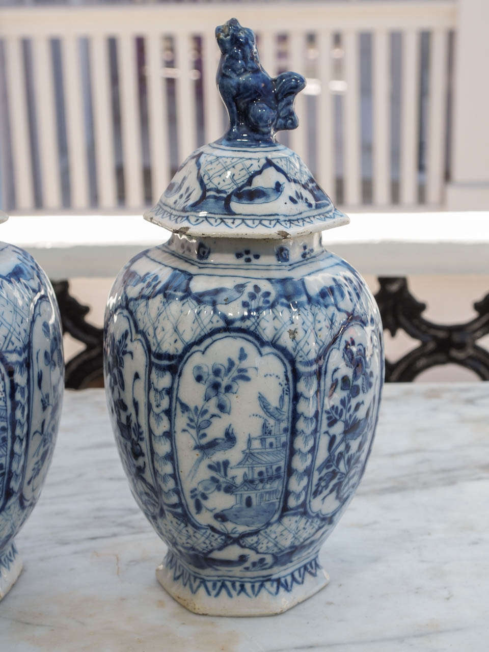 Dutch Pair of Late 18th/Early 19th Century Delft Ribbed Covered Jars