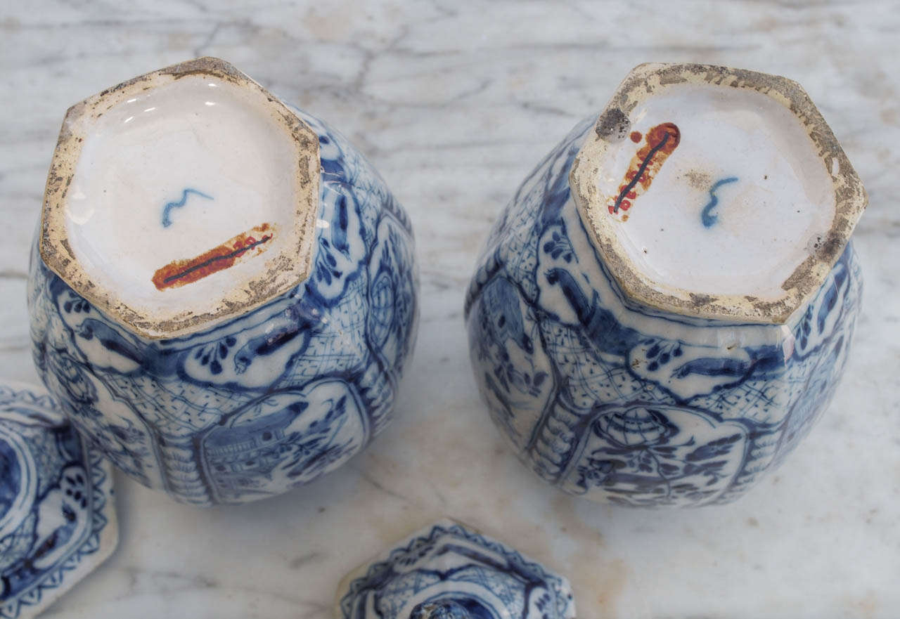 Pair of Late 18th/Early 19th Century Delft Ribbed Covered Jars 1