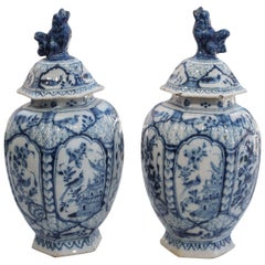 Pair of Late 18th/Early 19th Century Delft Ribbed Covered Jars