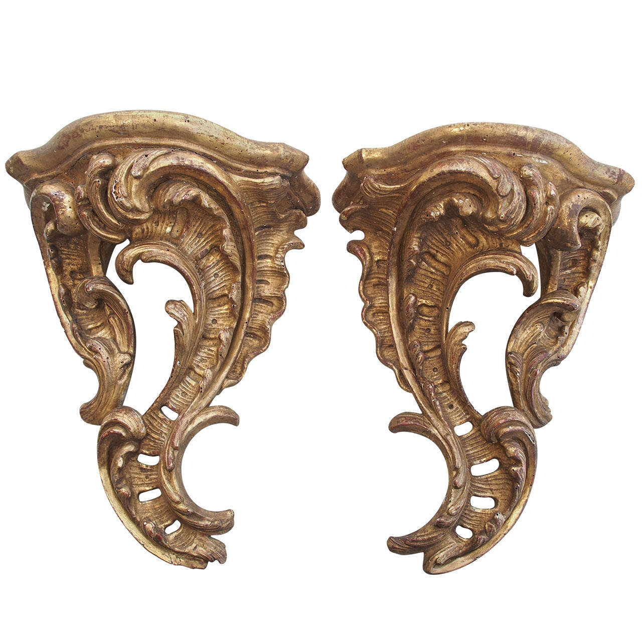 Pair of Louis XV Gilt Wood Wall Brackets For Sale