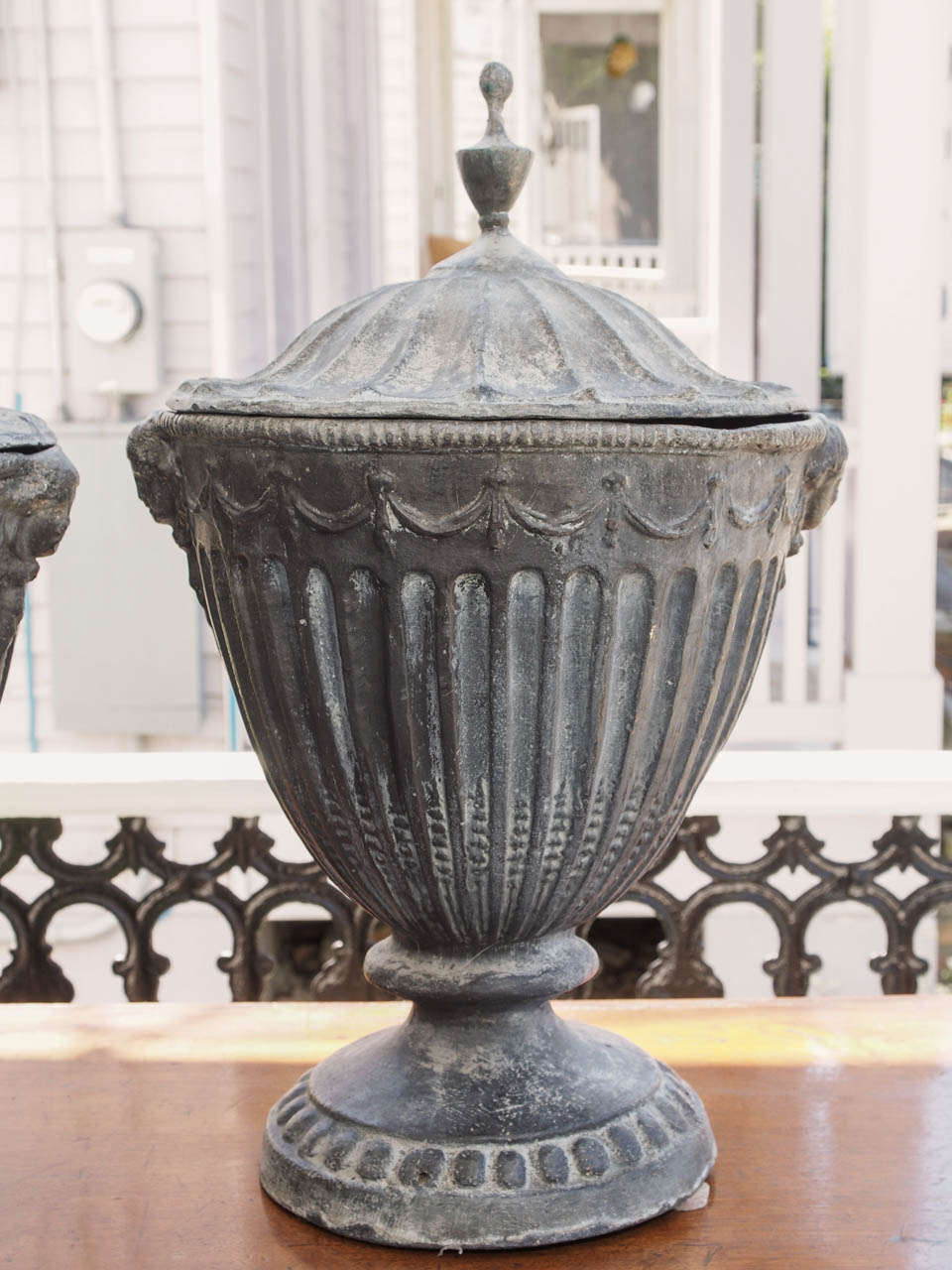Neoclassical Pair of 19th Century Lead Covered Urns