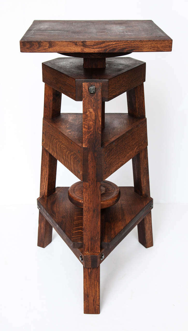 Contemporary oak sculpture stand inspired by a 19th century design.