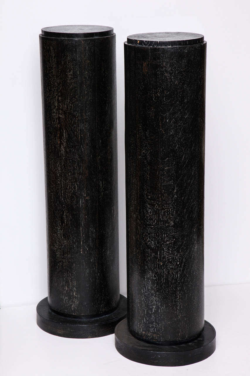 Pair of cerused oak pedestals